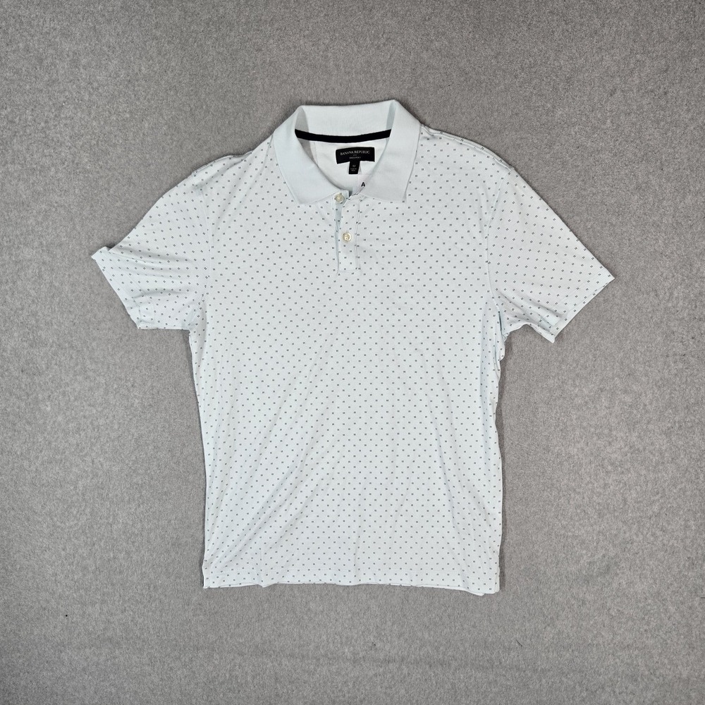 Banana Republic Men Polo M Light Blue Polka Dot Dress Polo Golf Short Sleeve